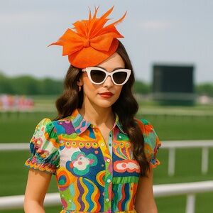 Kentucky Derby Hat Fascinator w Bow & Feather Headband Headwear Church Tea Party